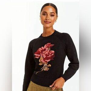 New MESTIZA New York Delilah Cotton Sweater Beaded Black Rose XS Rare